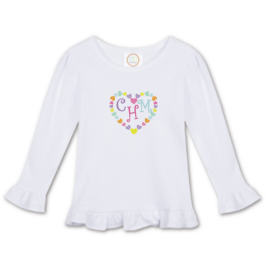 Candy Heart Monogram Girls tshirt